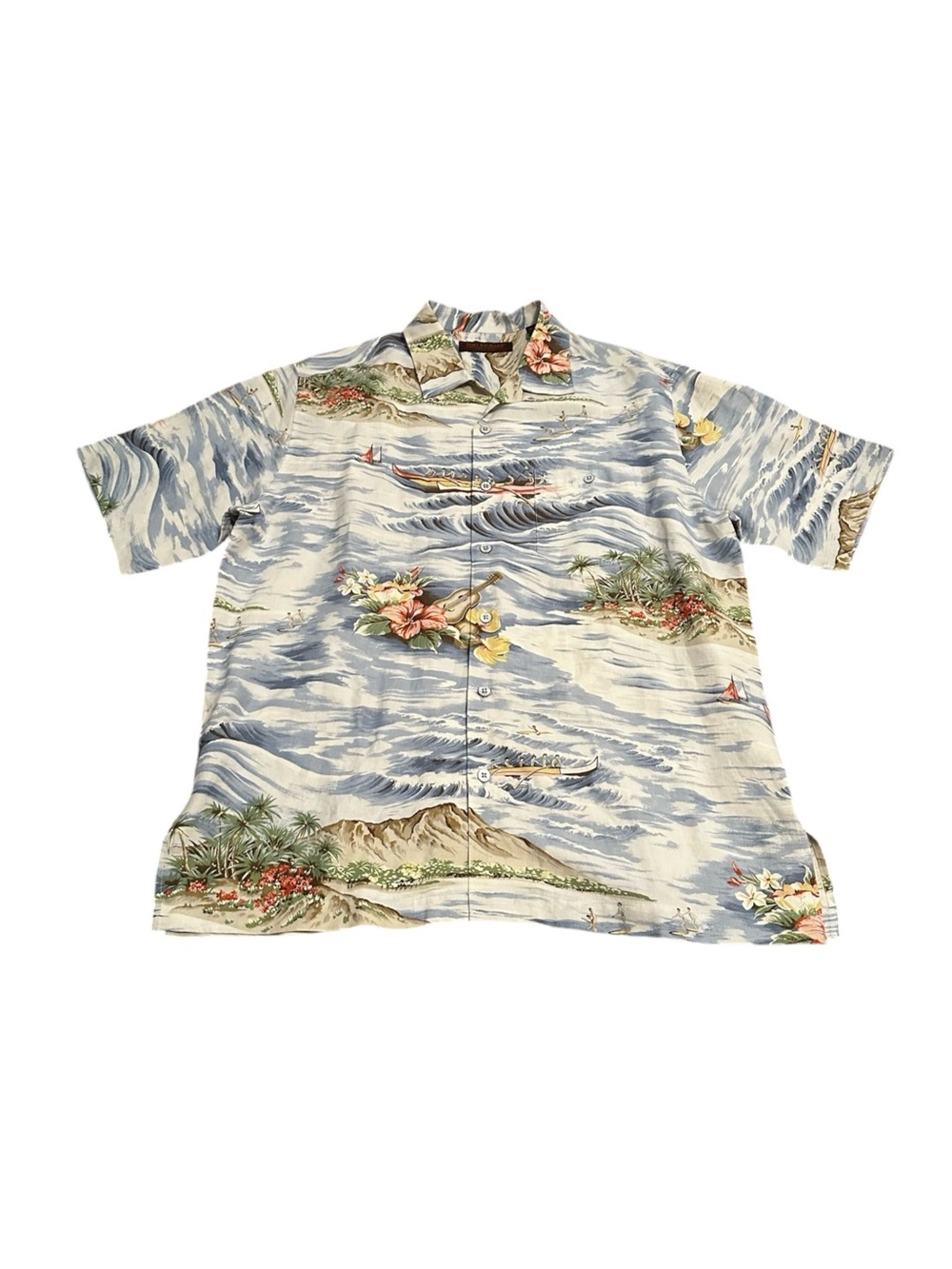 Tori Richard Hawaiian Shirt Silk Linen Hawaii Motif Print Casual Vacation Large